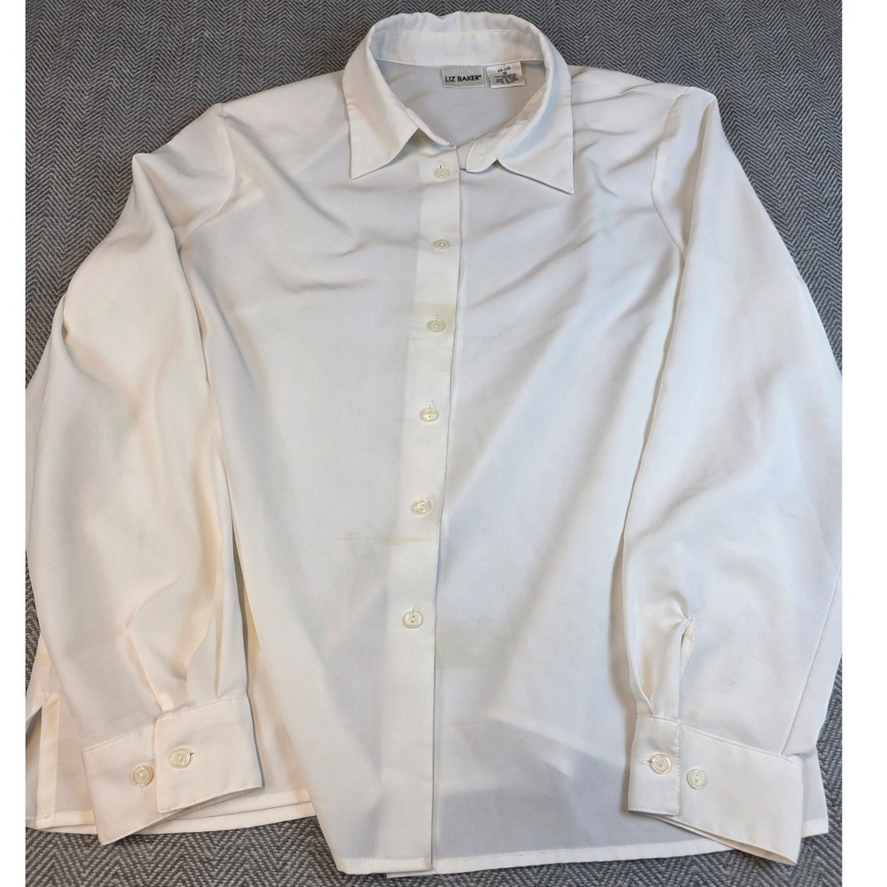 Liz Baker Womens White Long Sleeve Button Down Blouse Size 16 Collared Solid